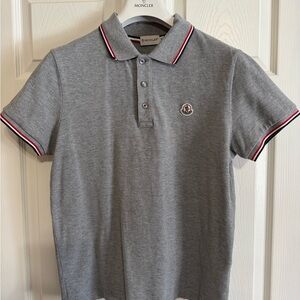 Moncler Charcoal Polo Shirt with Red Accents